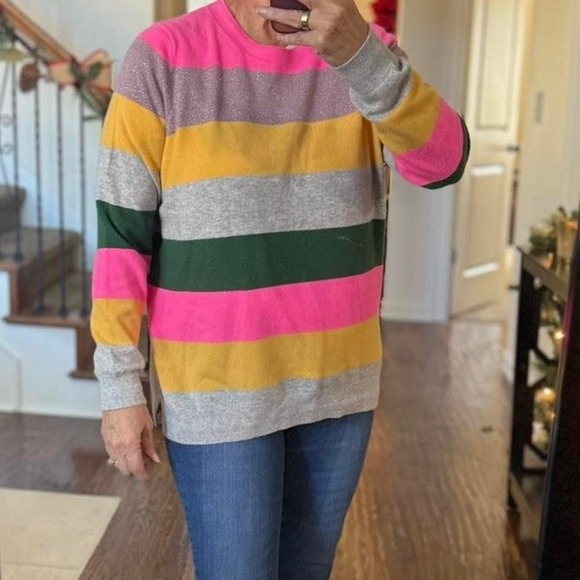 Boden Cashmere Blend Rainbow Stripe Sweater | Pink Green Yellow XL - Picture 2 of 8